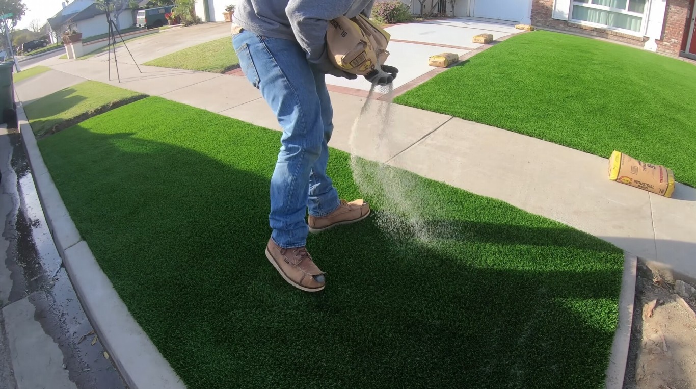 Perfect mud-free artificial grass lawn installation in Hemet residential property